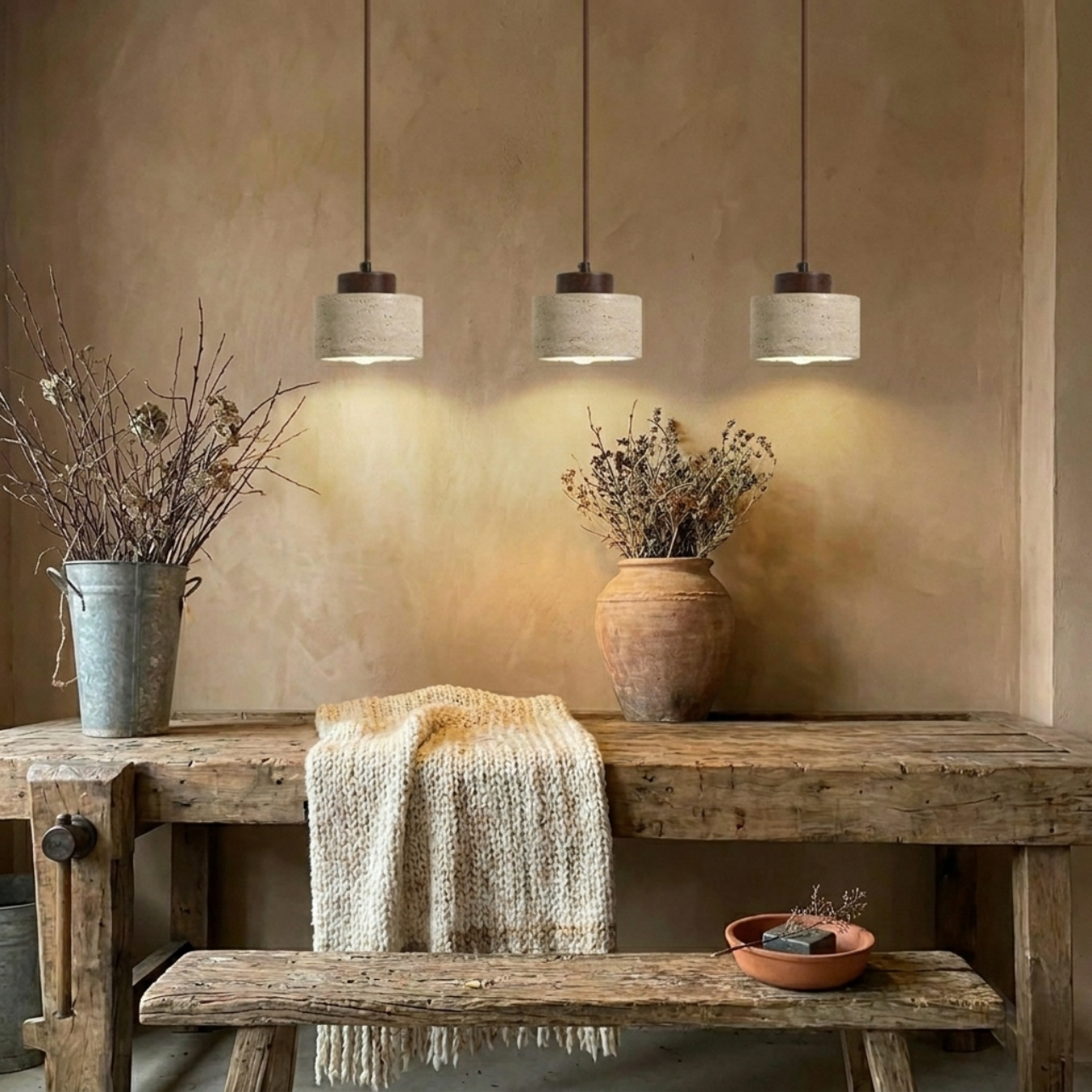 Suspension travertin minimaliste – Lanterne épurée esprit nüe.HOME